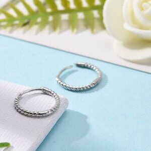 Silver Huggie Hoops, 925 sterling Silver Rope texture 12mm small hoop earrings,